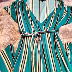 Derek Heart green, pink and white striped jumpsuit (crop length); size large